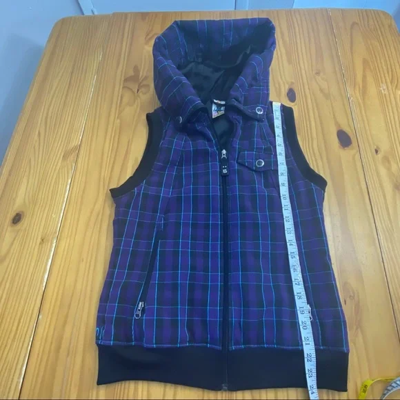 Burton Ho Chi Minh Purple Plaid Dry Ride Hooded Vest Large NWOT - Picture 11 of 16
